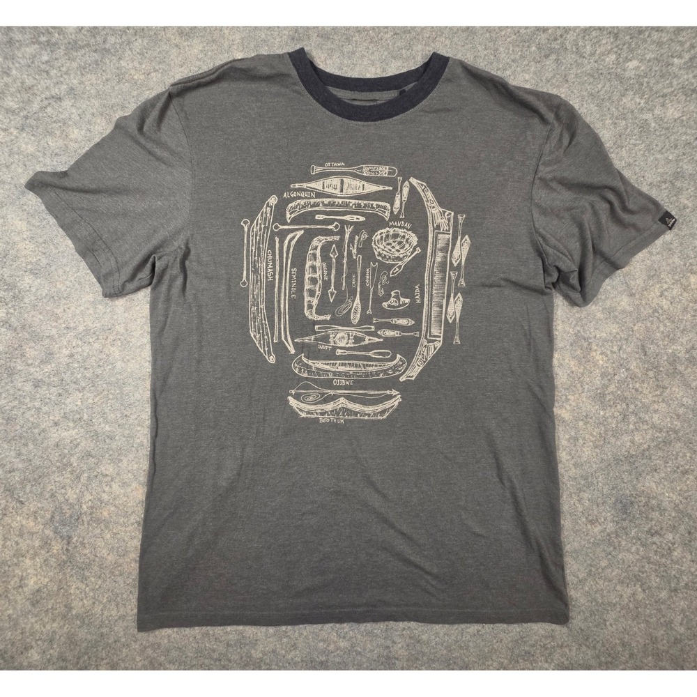 Prana Mens Large Gray Canoe Kayak Indigenous Graphic T-Shirt Short Sleeve